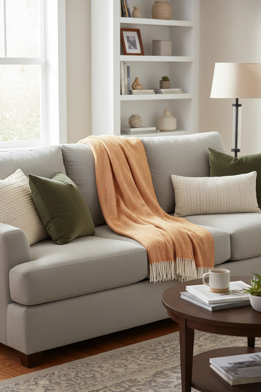 Bronte By Moon Herringbone Pure New Wool Throw, Pumpkin Spice - Image 5