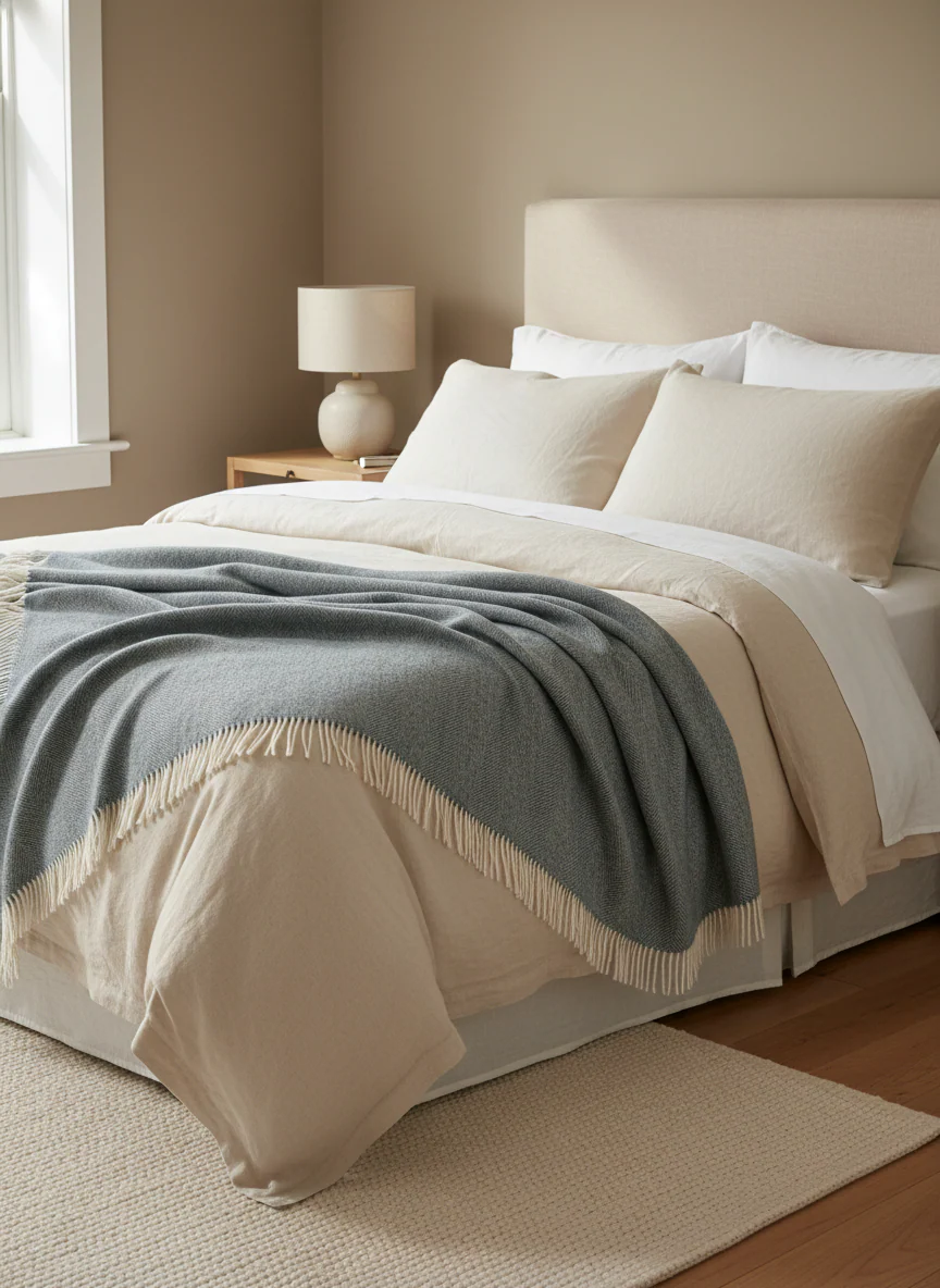 Bronte By Moon Herringbone Pure New Wool Throw, Teal - Image 2