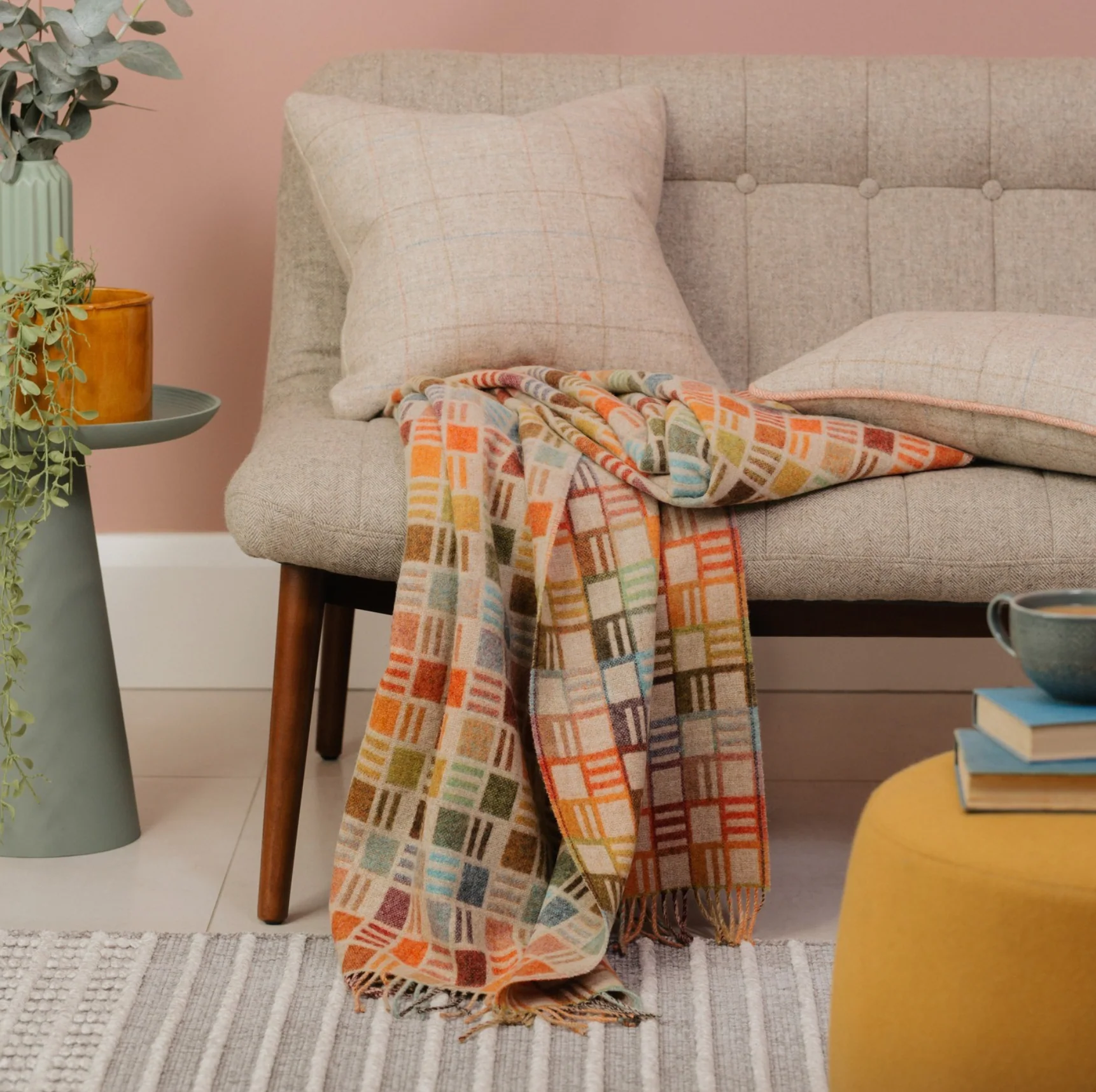 Bronte By Moon Ribbon Multi Merino Wool Throw, Beige - Image 5