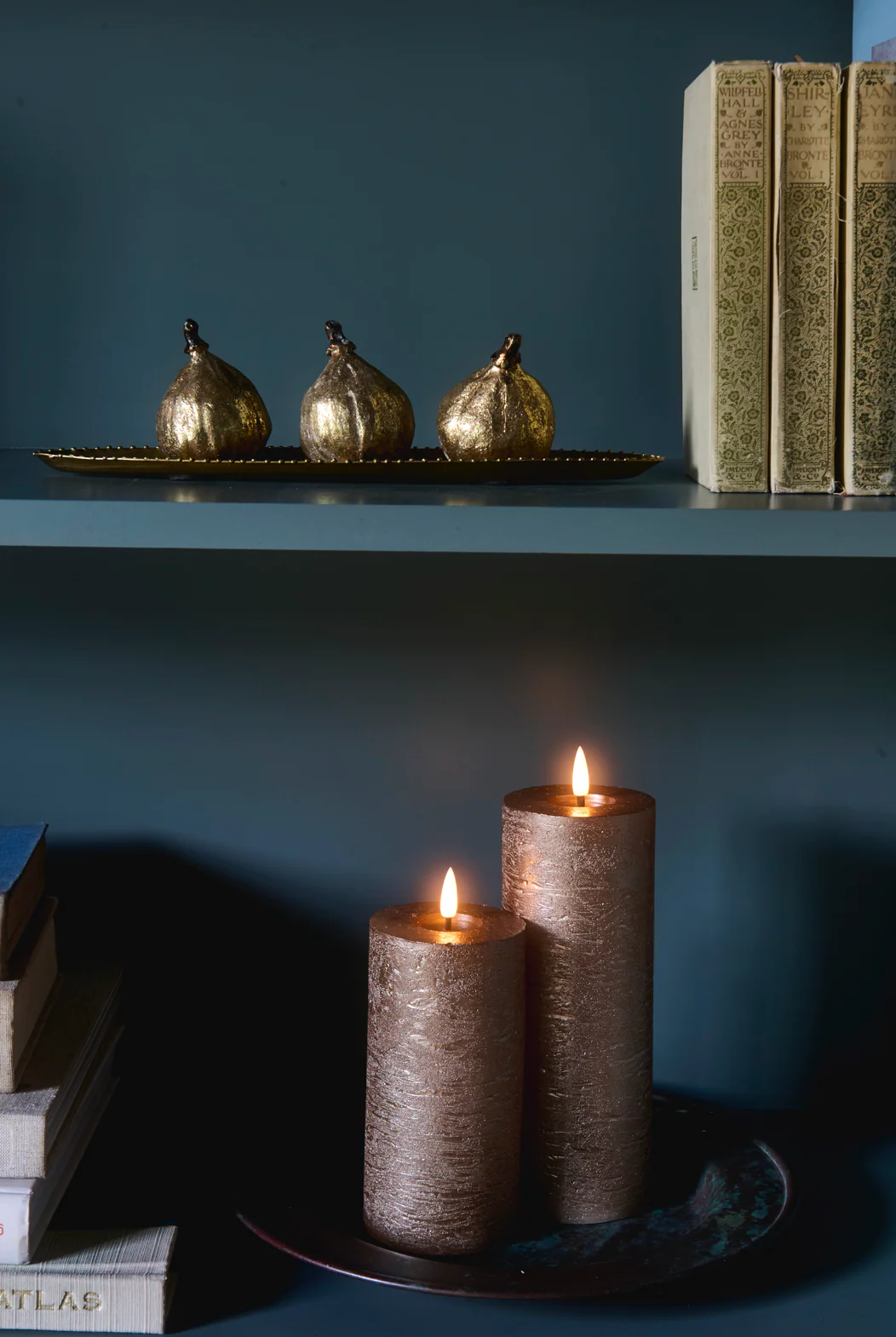 LED Pillar Metallic Candles Dark Champagne ( Set Of 2) - Image 3