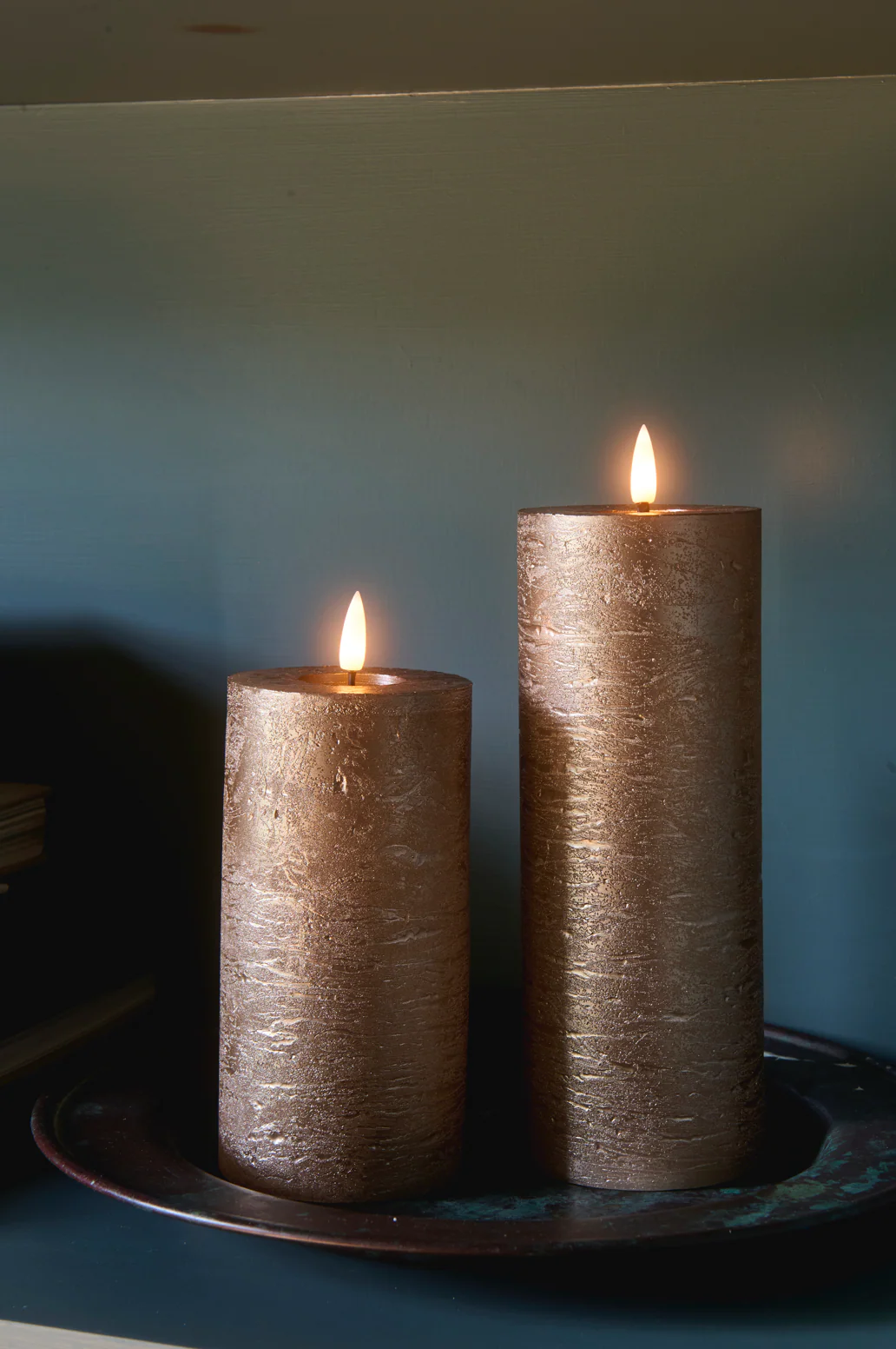 LED Pillar Metallic Candles Dark Champagne ( Set Of 2) - Image 4