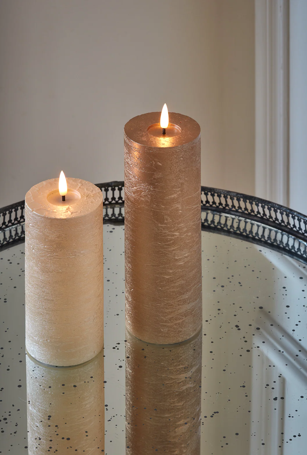 LED Pillar Metallic Candles Dark Champagne ( Set Of 2) - Image 6