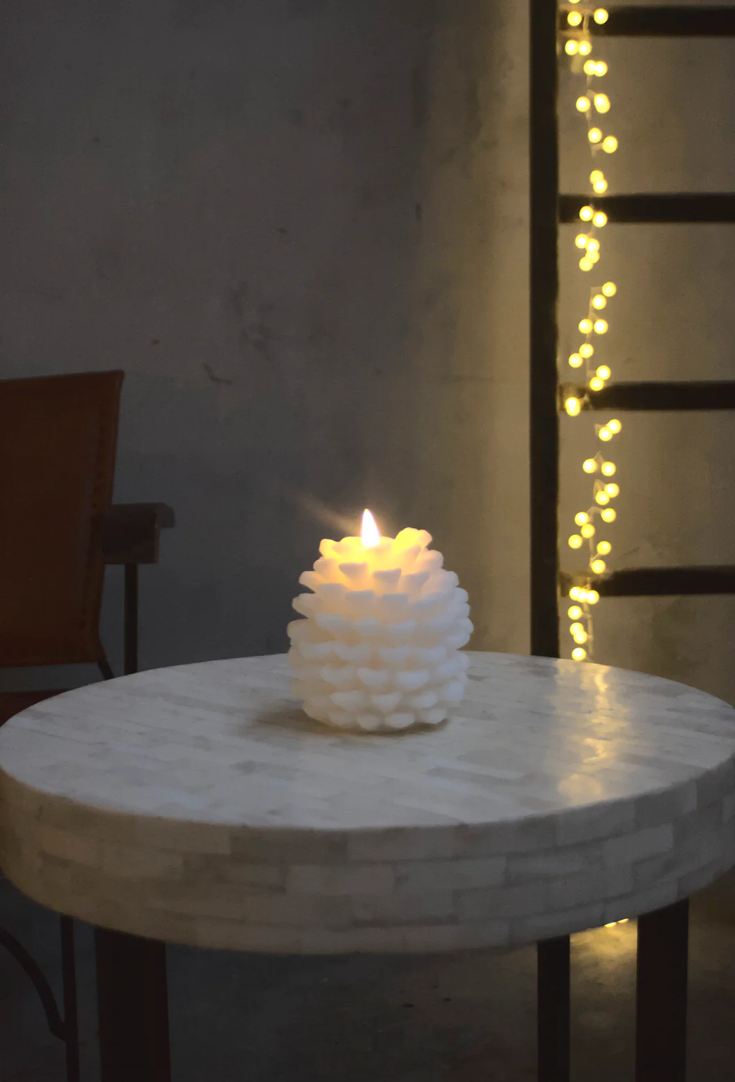 LED Pinecone Candle, White - Image 3