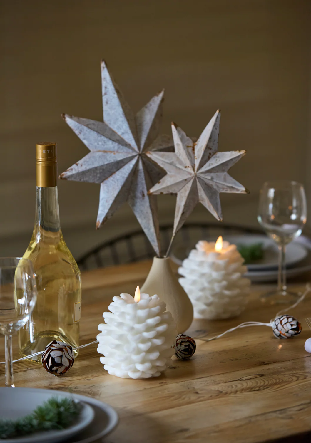 LED Pinecone Candle, White - Image 5