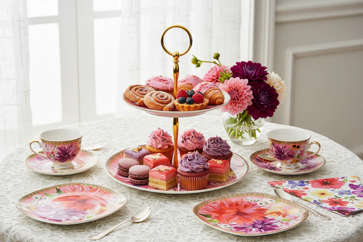 Maxwell & Williams Teas & C’S Dahlia Daze 2 Tiered Cake Stand, Pink - Image 2