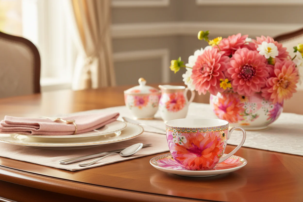 Maxwell & Williams Teas & C’S Dahlia Daze Breakfast Cup & Saucer, Pink - Image 5