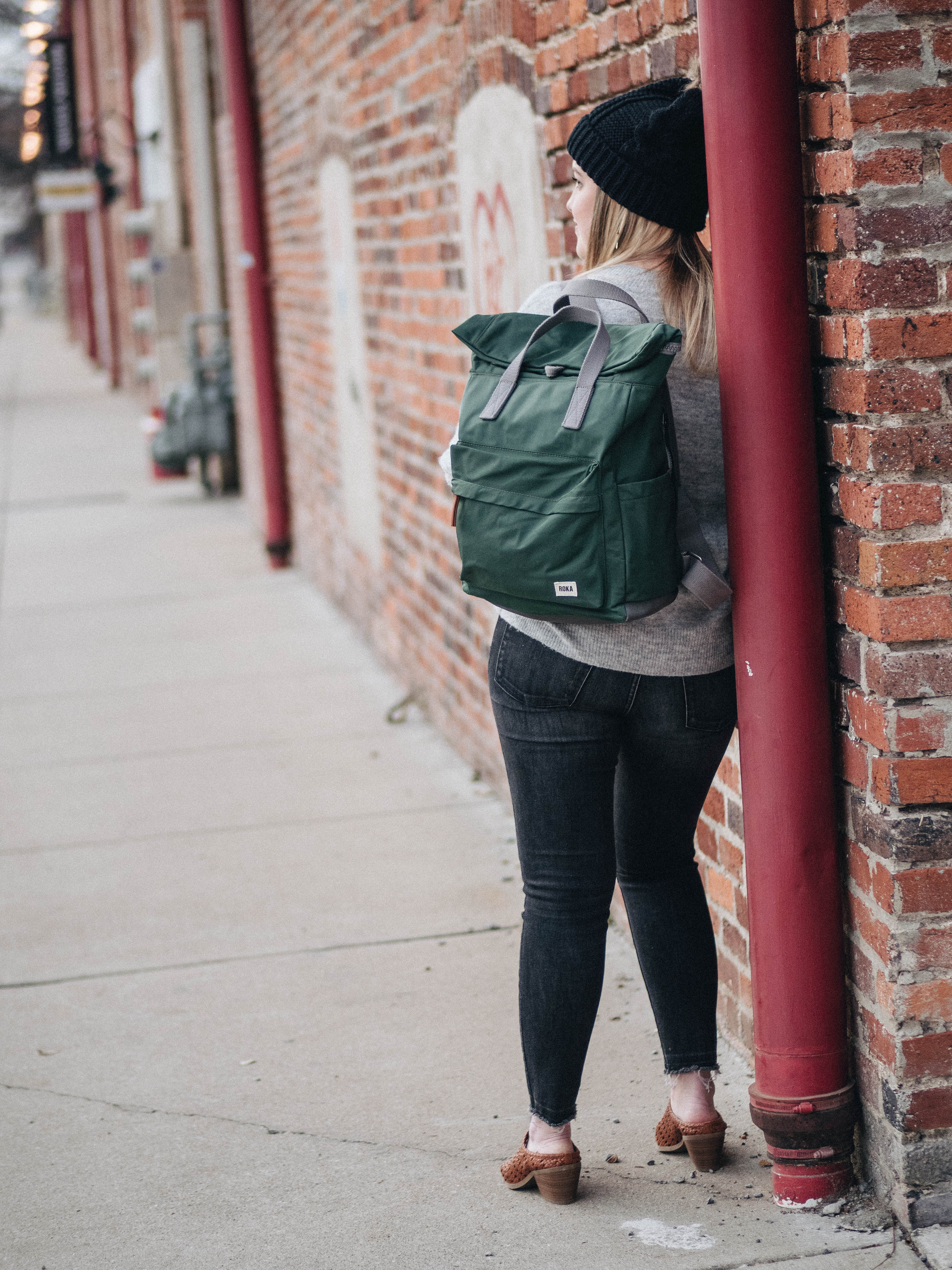 Roka London Canfield B Sustainable Nylon Rucksack, Avocado - Image 10