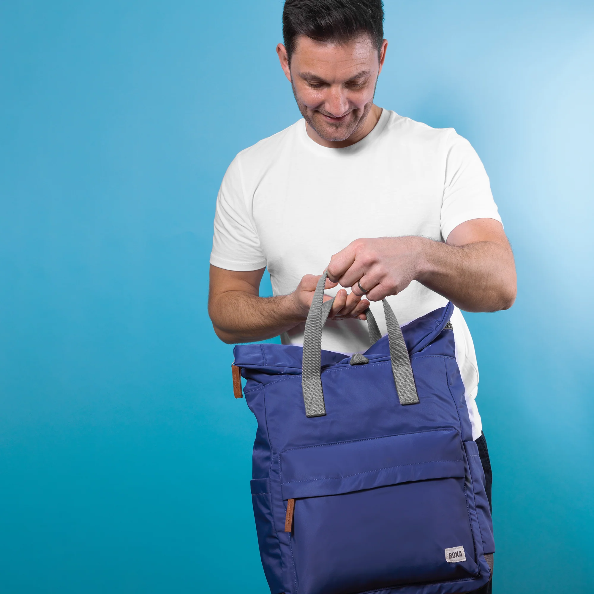 Roka London Canfield B Sustainable Nylon Rucksack, Burnt Blue - Image 10