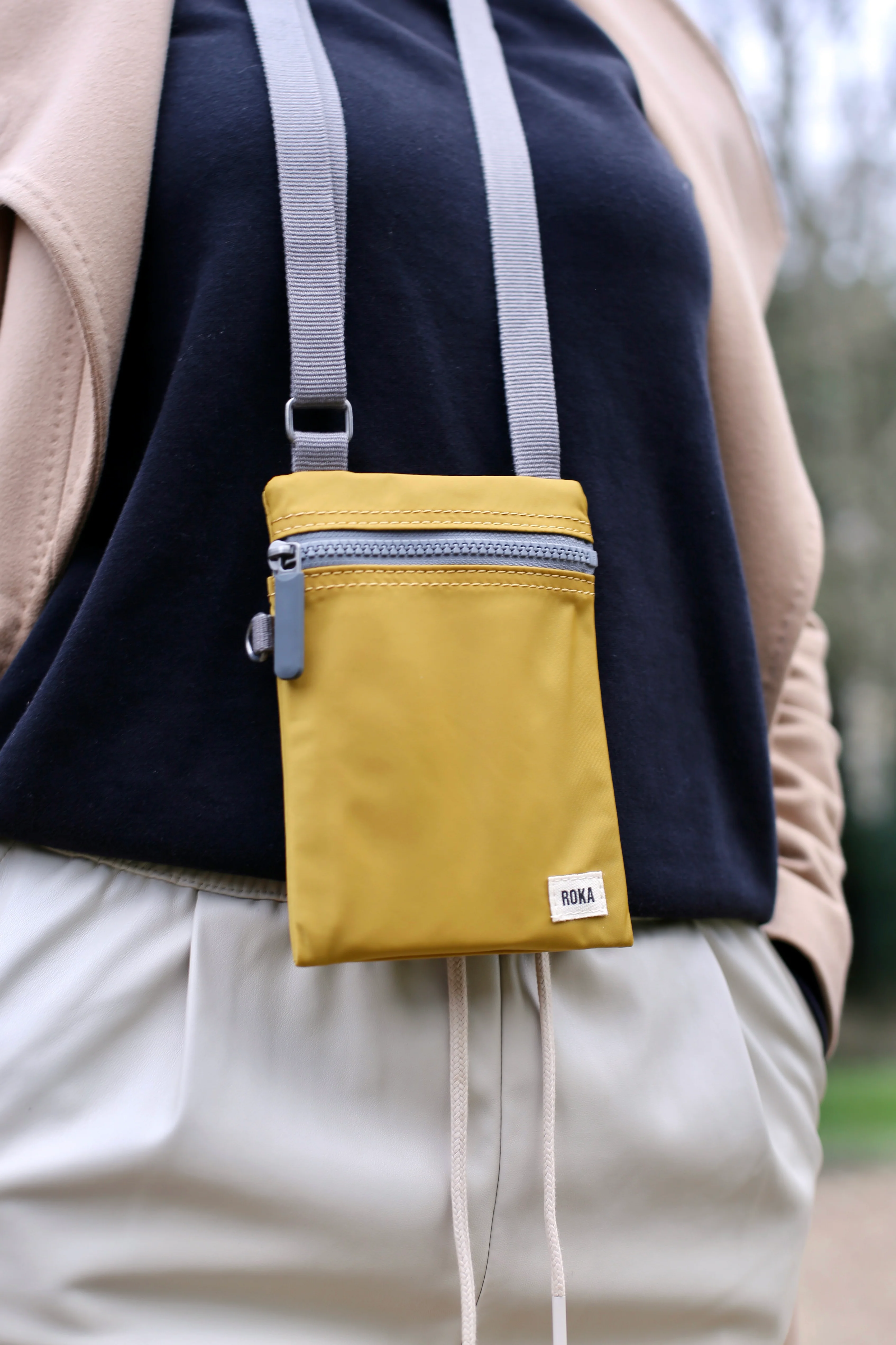 Roka London Chelsea Crossbody Phone Bag, Mustard (Recycled Nylon) - Image 9