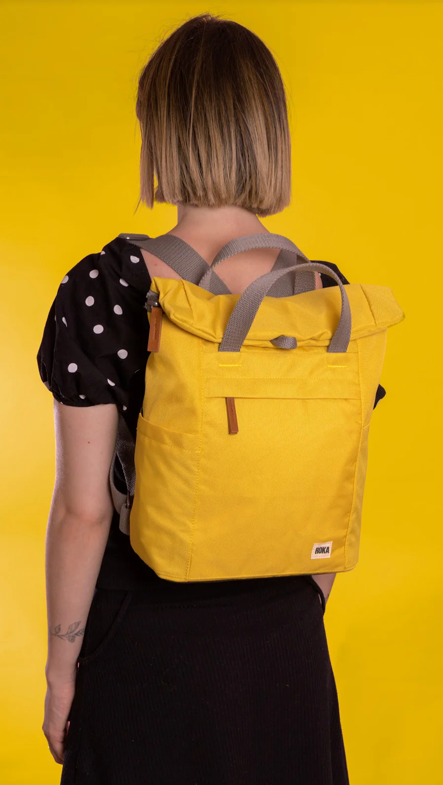 Roka London Finchley Sustainable Canvas Rucksack, Flax - Image 11