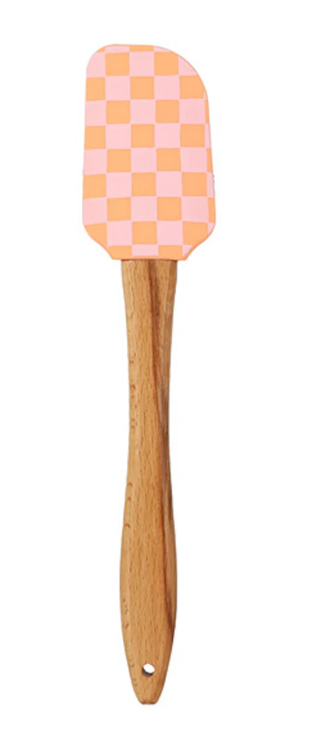 Talking Table Food Icons Silicone Spatula, Pink  & Orange Check - Image 2