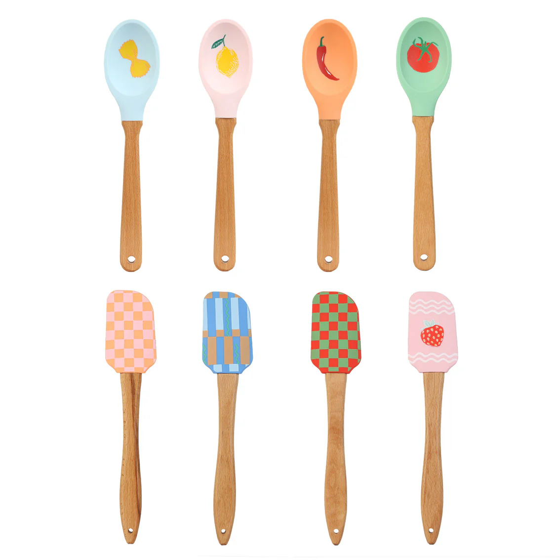 Talking Table Food Icons Silicone Spatula, Pink  & Orange Check - Image 6