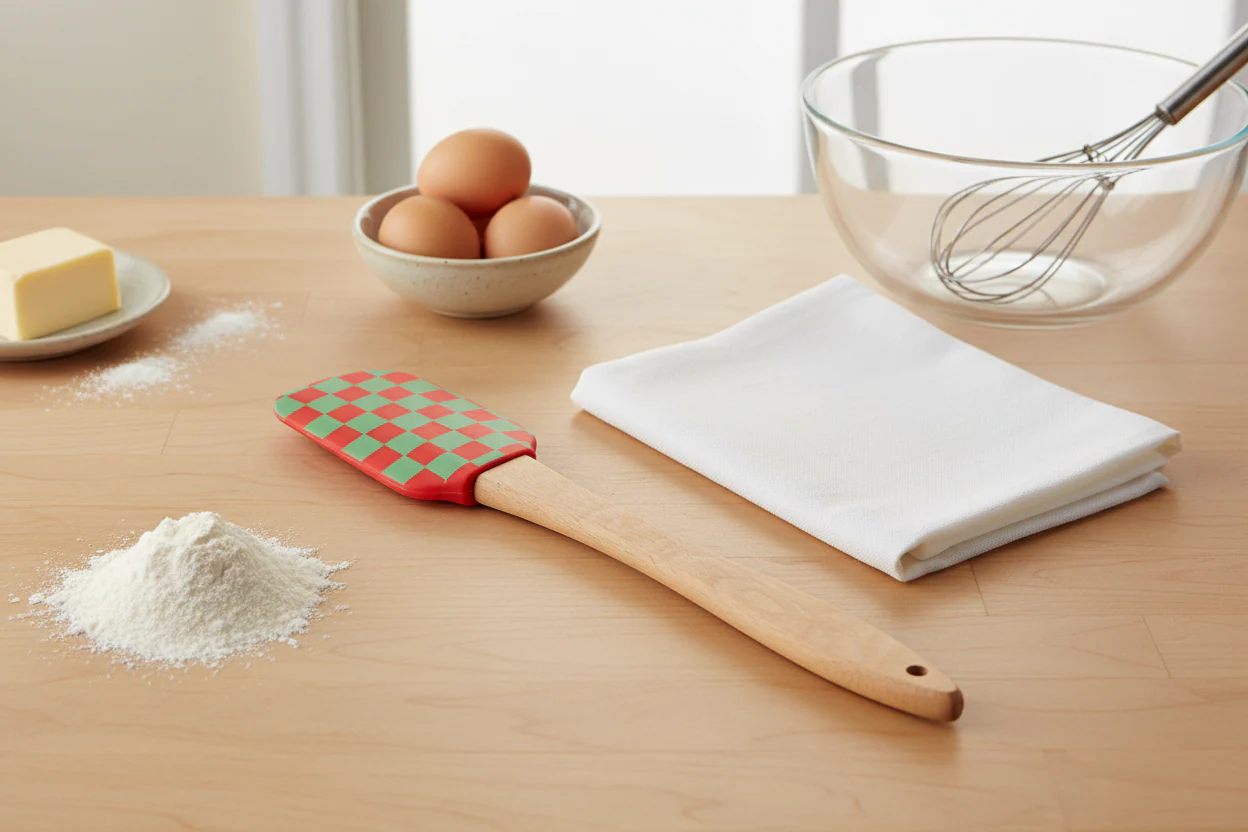 Talking Table Food Icons Silicone Spatula, Red & Green Check - Image 3