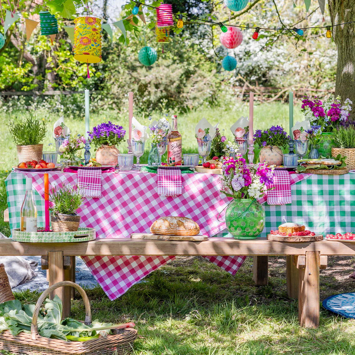 Talking Tables Bon Appetit Gingham Cotton Tablecloth, Green - Image 2