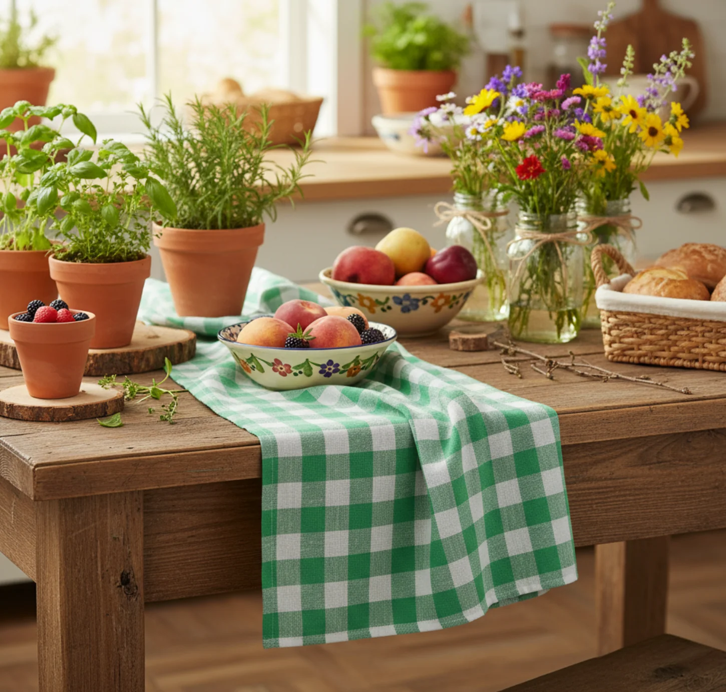 Talking Tables Bon Appetit Gingham Cotton Tablecloth, Green - Image 5