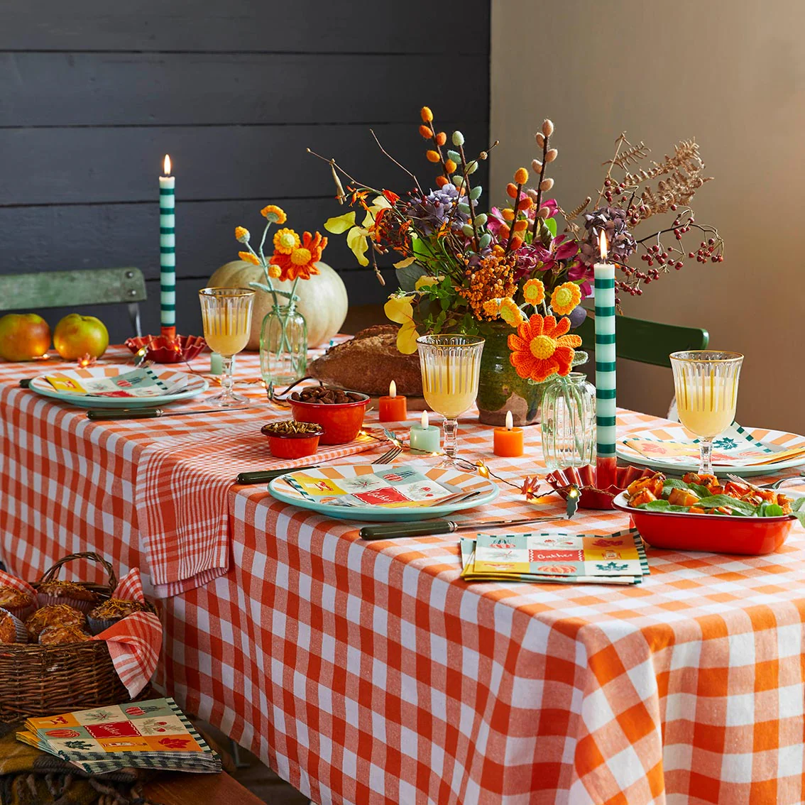 Talking Tables Bon Appetit Gingham Cotton Tablecloth, Orange - Image 4