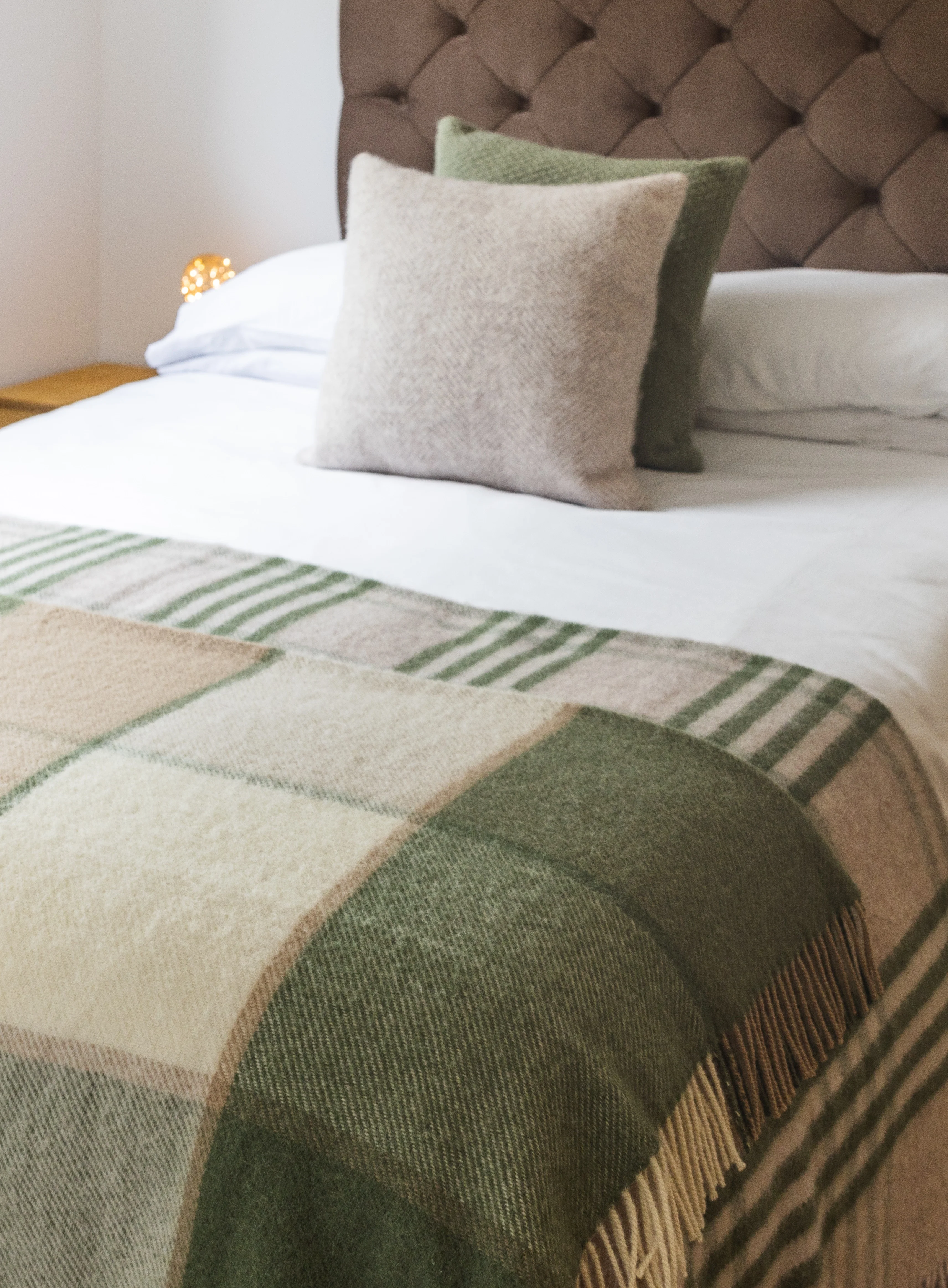 Tweedmill Block Check Pure New Wool Throw, Olive - Image 4