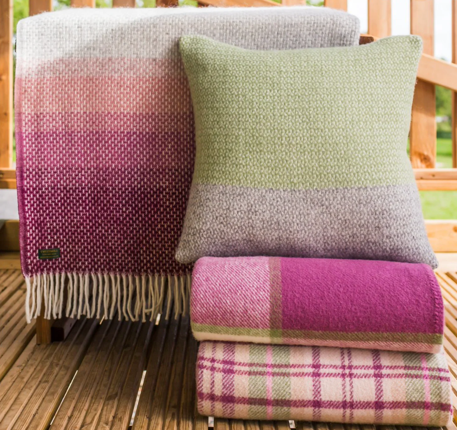 Tweedmill Block Check Pure New Wool Throw, Raspberry - Image 4
