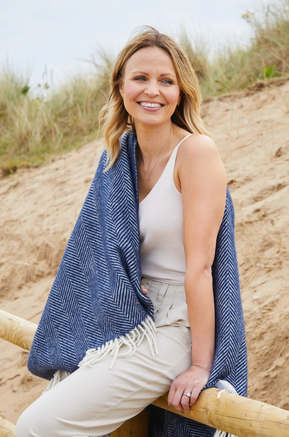 Tweedmill Fishbone Pure New Wool Throw, Navy - Image 6