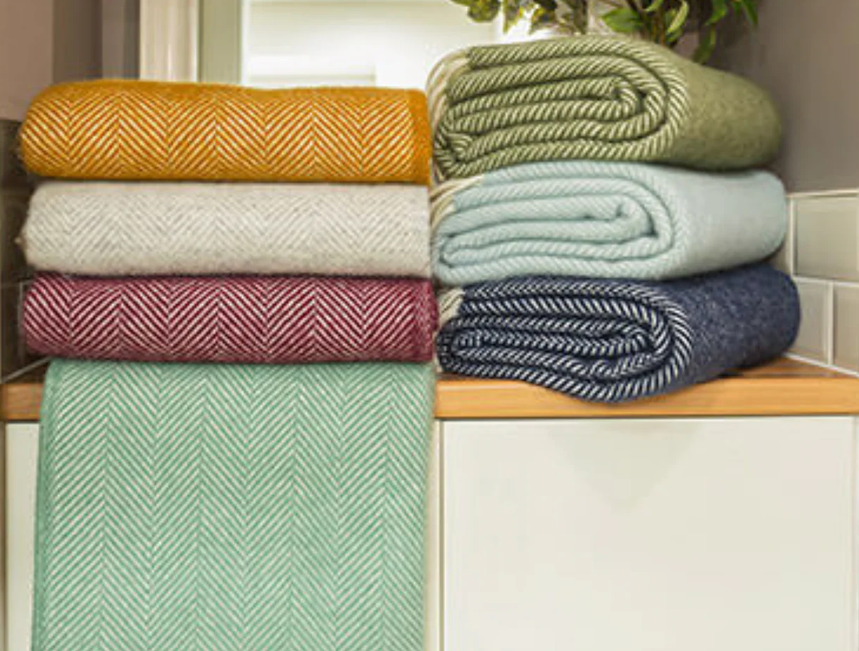 Tweedmill Fishbone Pure New Wool Throw, Sea Green - Image 5