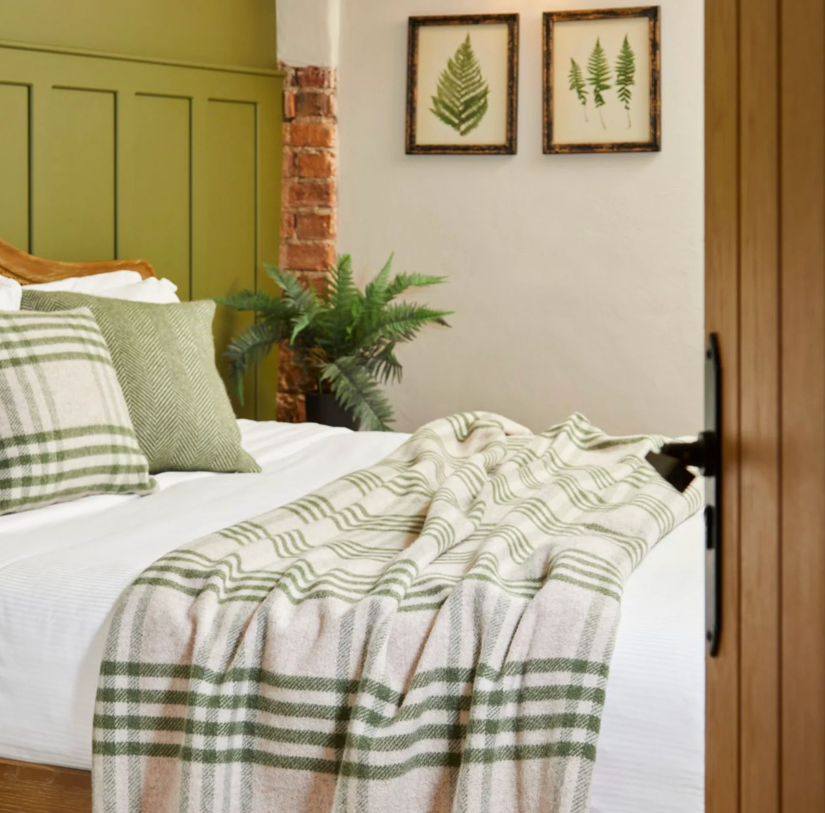 Tweedmill Hex Check Pure New Wool Throw, Olive Green - Image 3
