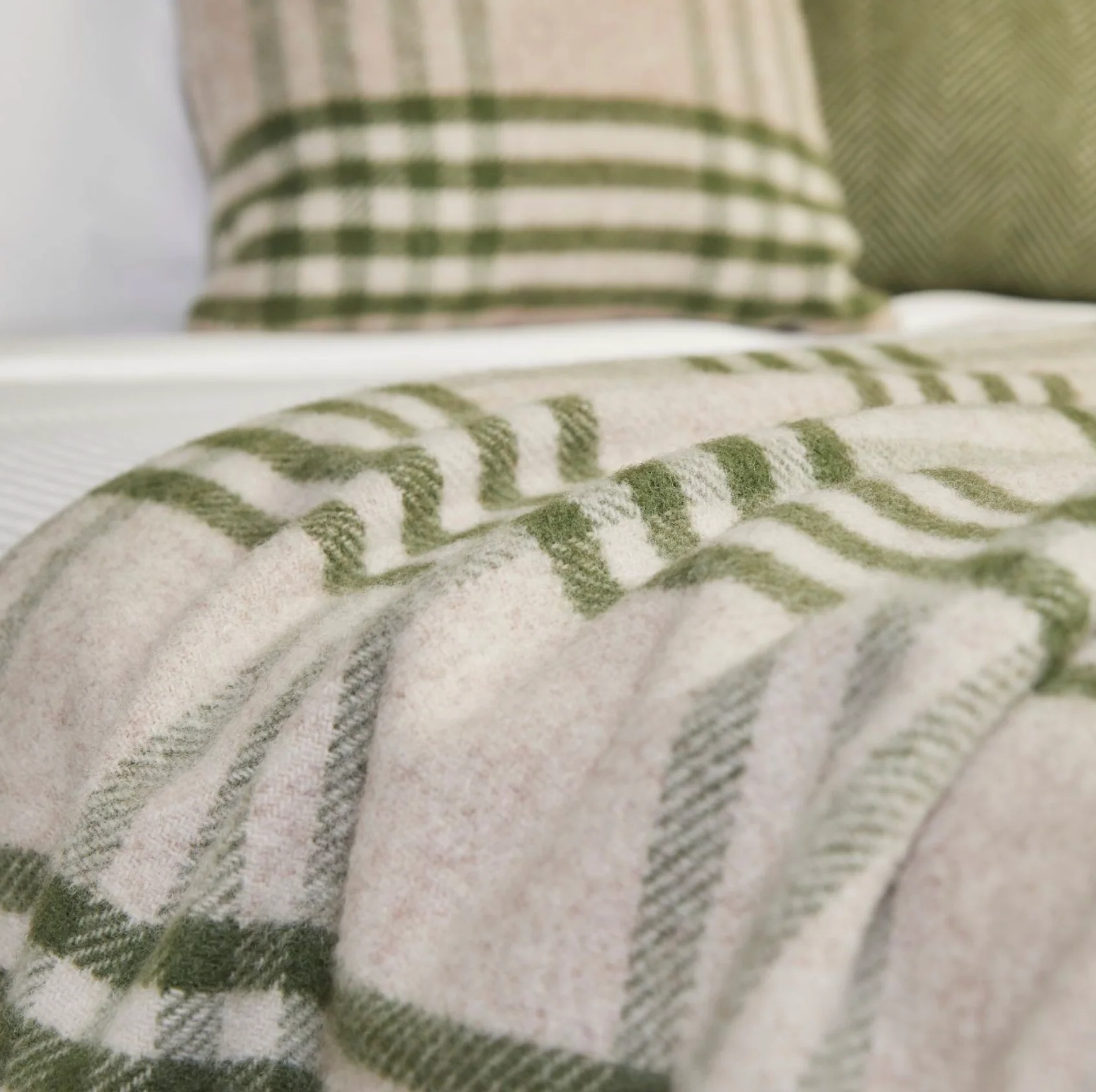 Tweedmill Hex Check Pure New Wool Throw, Olive Green - Image 4