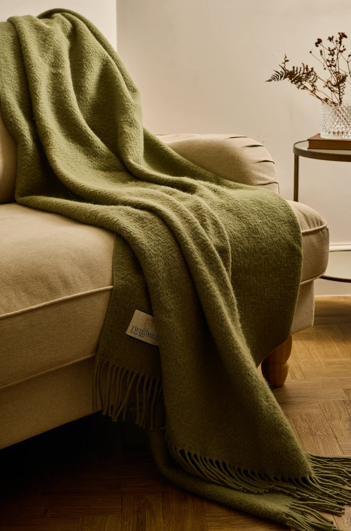 Tweedmill Moorland Pure New Wool Throw, Sage Green - Image 2
