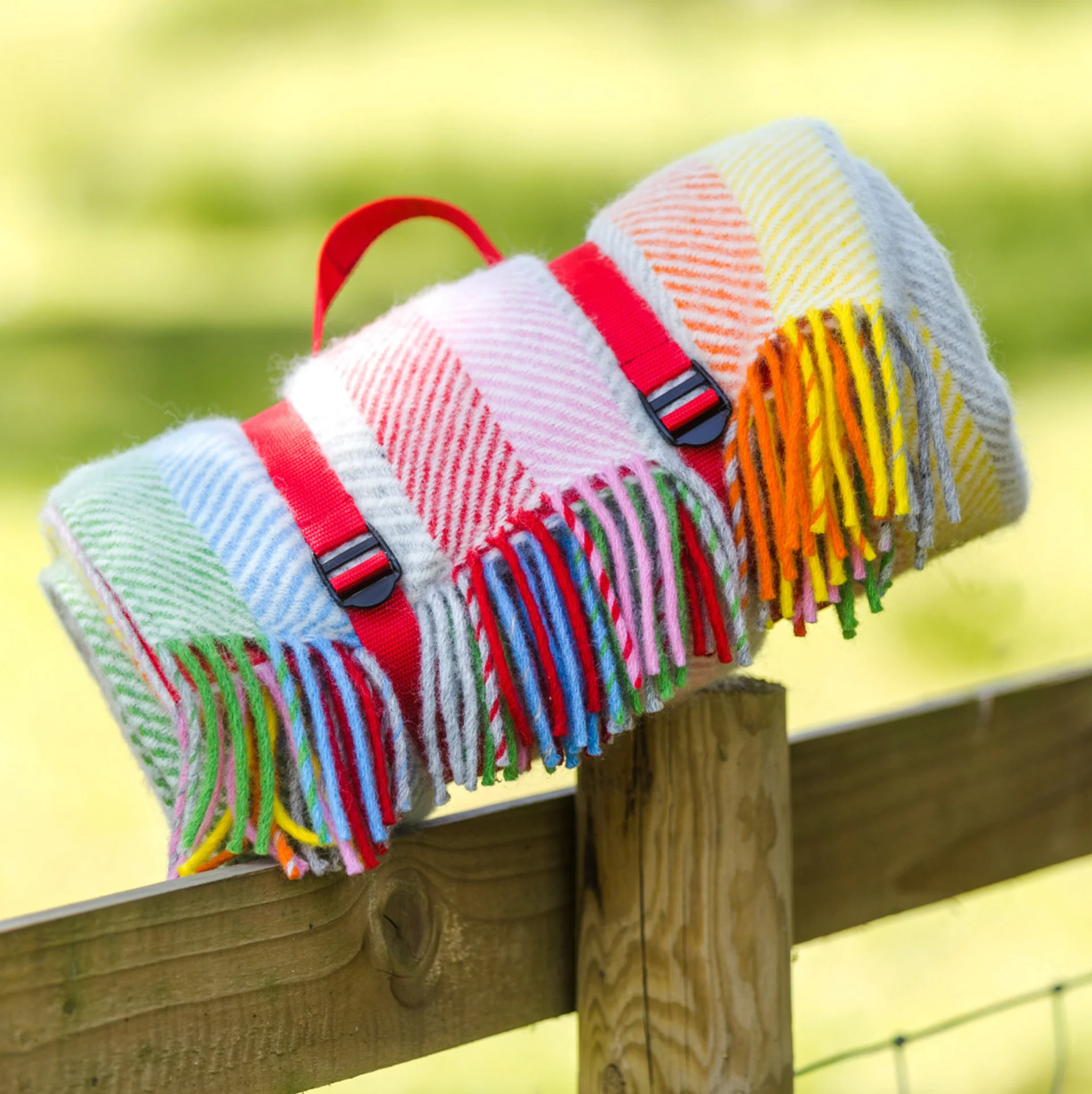Tweedmill Polo Pure Wool Knitted Picnic Blanket, Rainbow - Image 2
