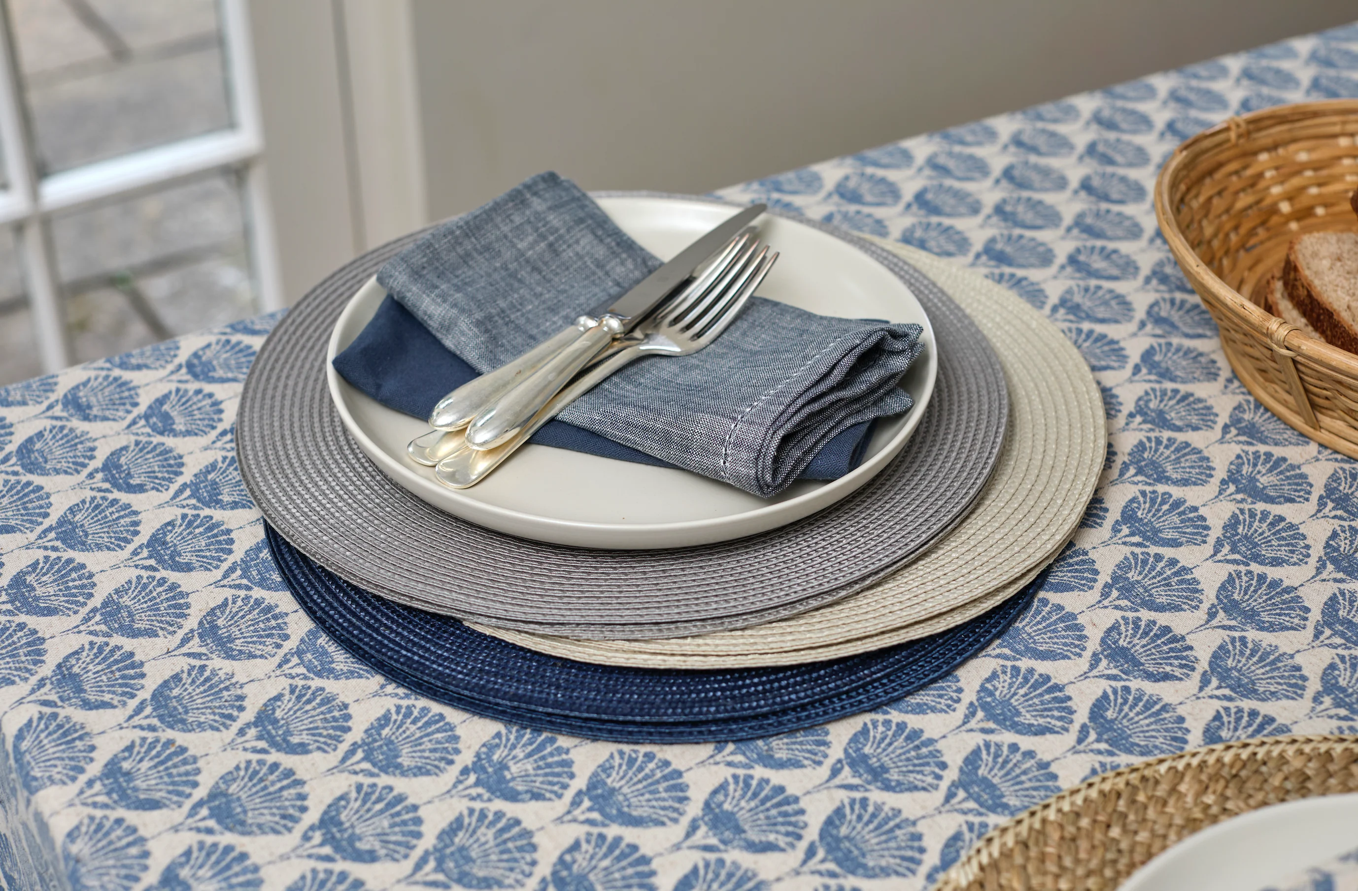 Walton & Co Carnation Tablecloth, Slate Blue - Image 5
